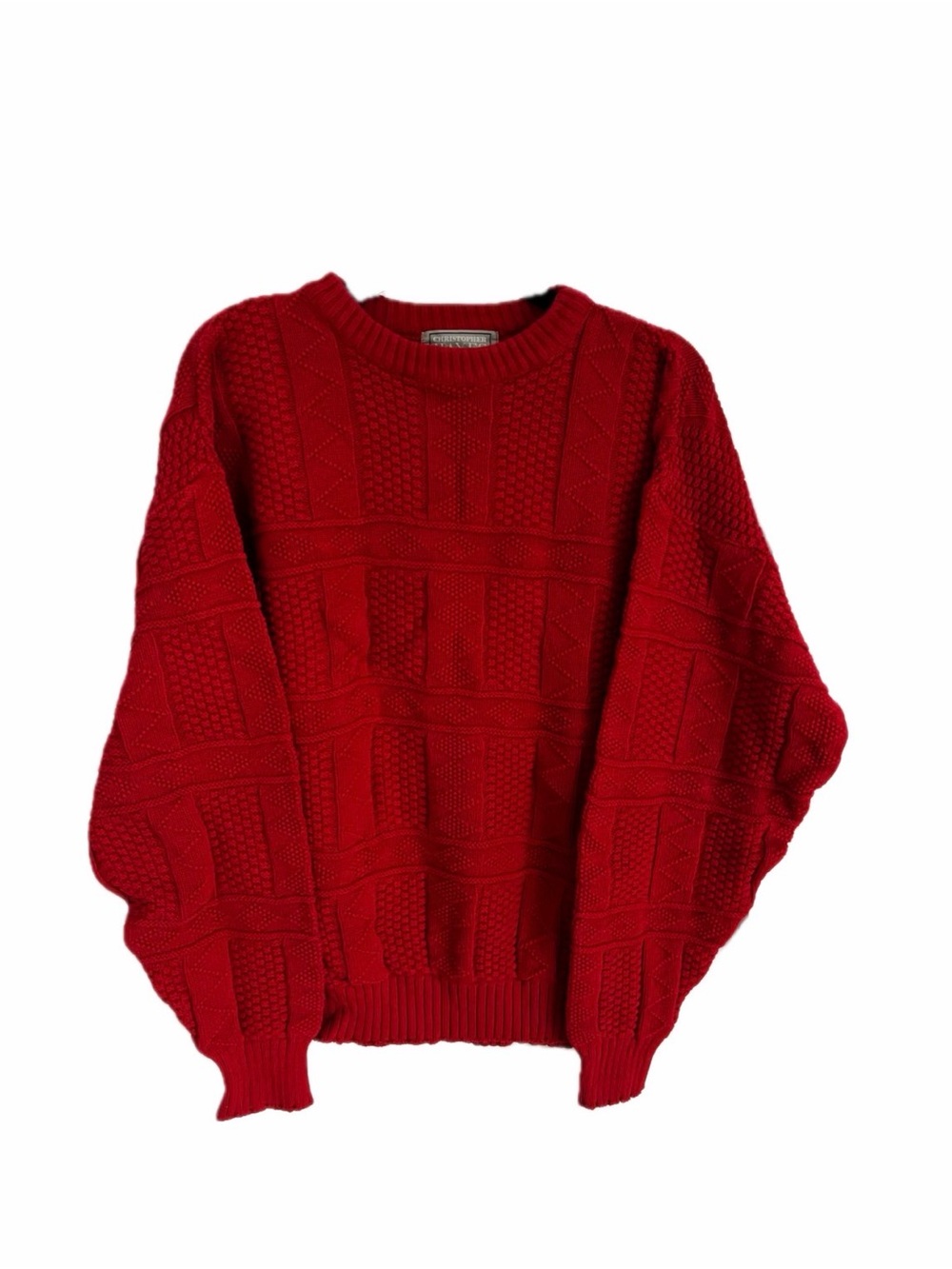 Vintage 100% Cotton Red Cable Neck Sweater